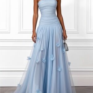 Strapless Light Blue Evening Dress